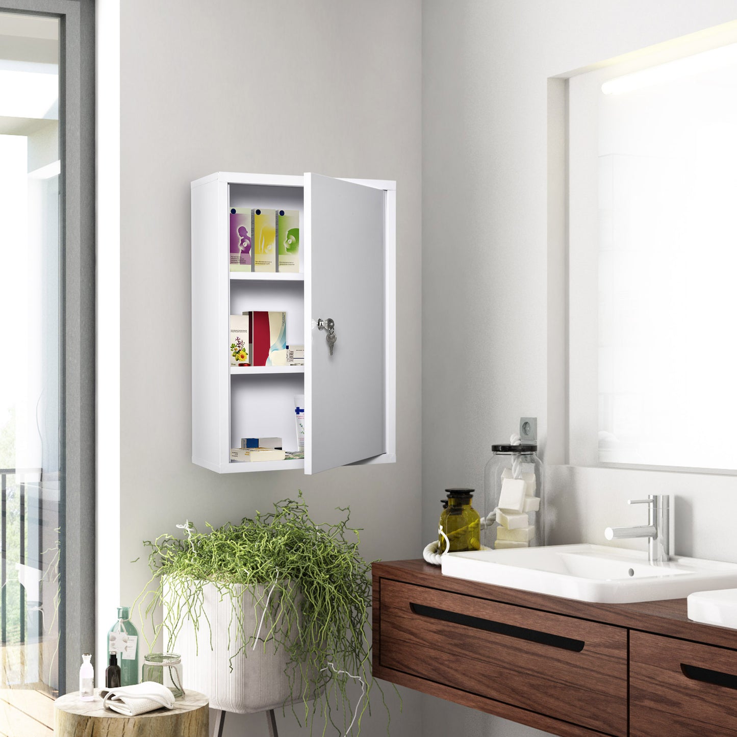 Armoire Pharmacie Murale 3 Niveaux Acier Verrouillable