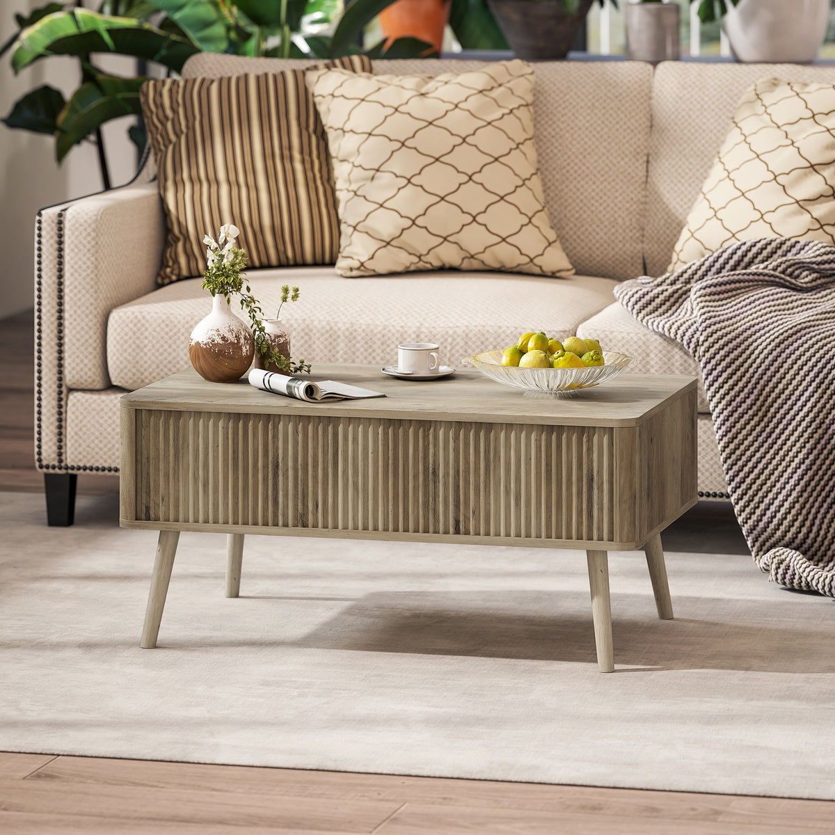 Table basse avec plateau relevable et rangement