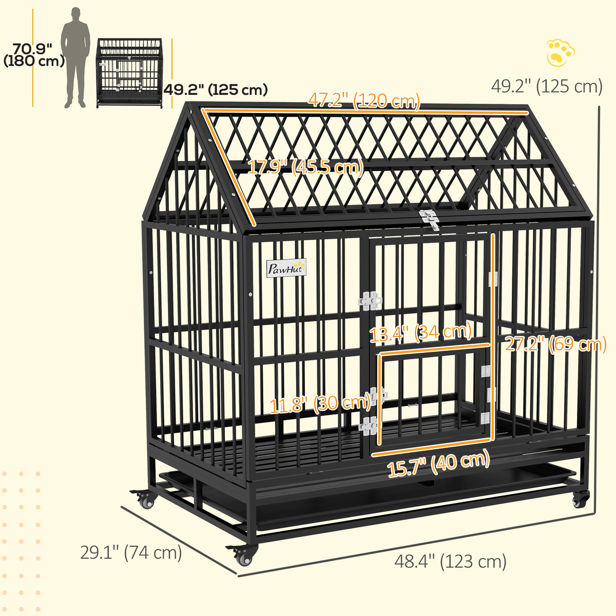 Cage pour chien robuste en acier avec roulettes