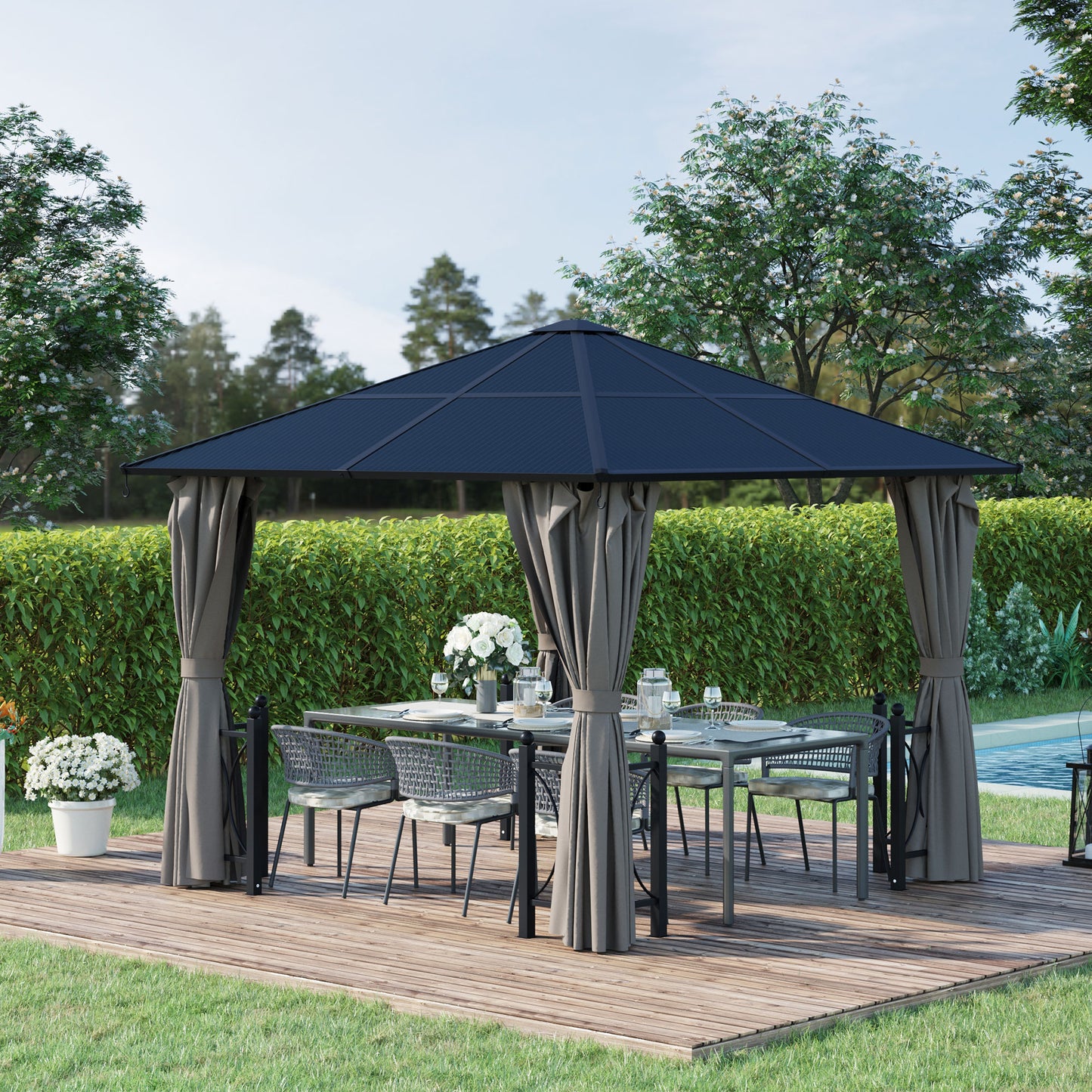 Gazebo rigide aluminium avec toiture PC et moustiquaire