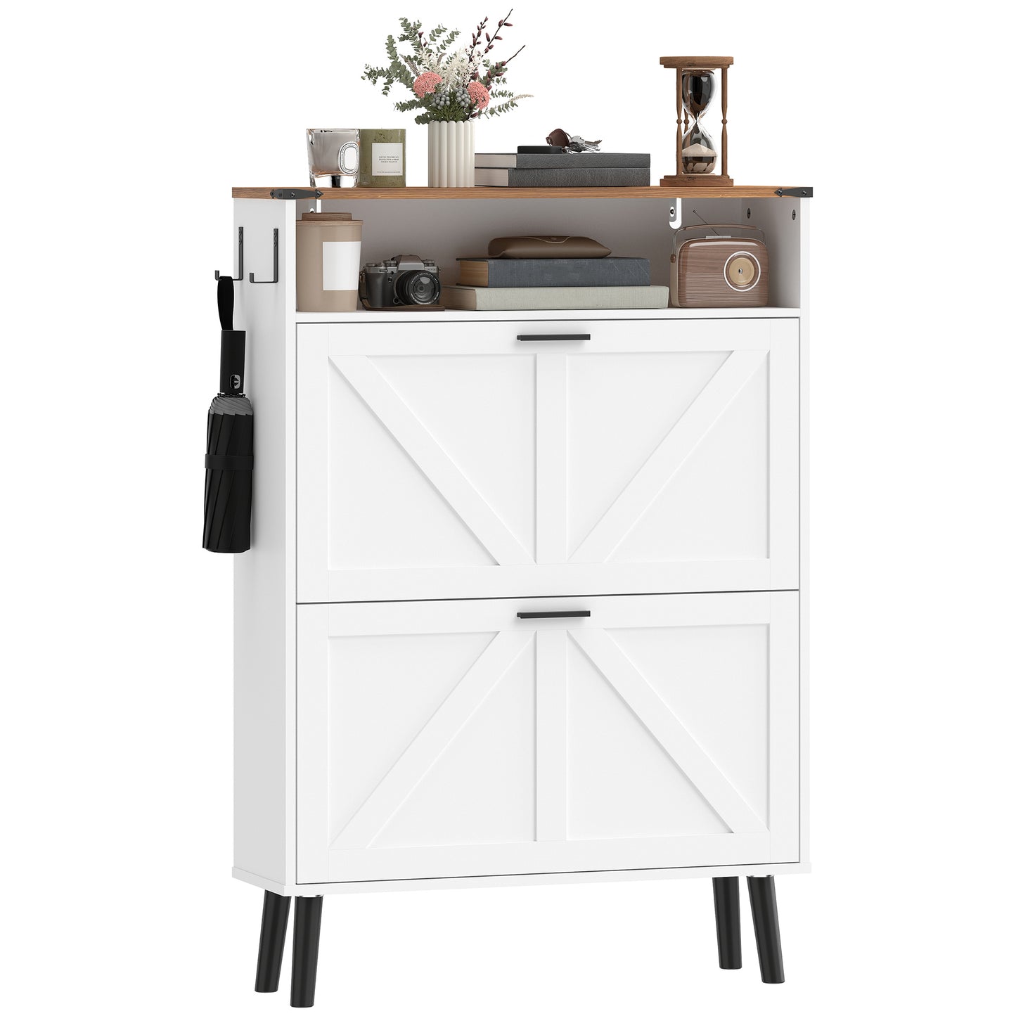 Armoire à chaussures étroite style fermette 16 paires