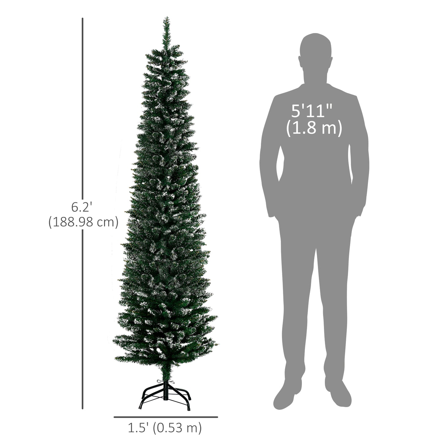 Sapin de Noël crayon enneigé 180 cm