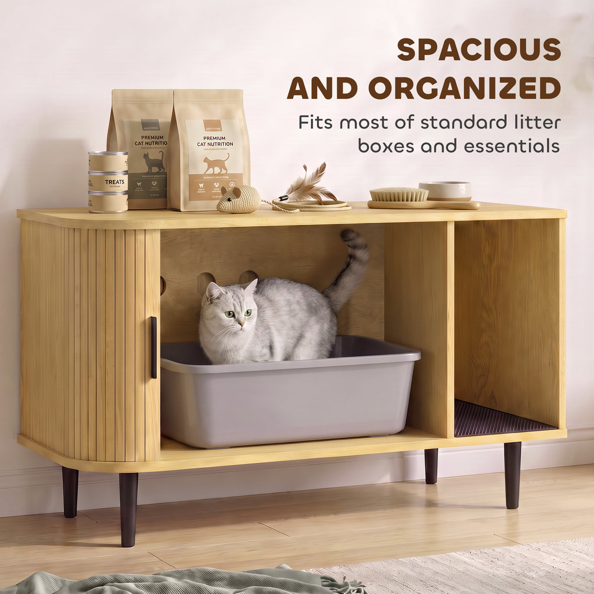 Meuble pour litière de chat coulissant moderne