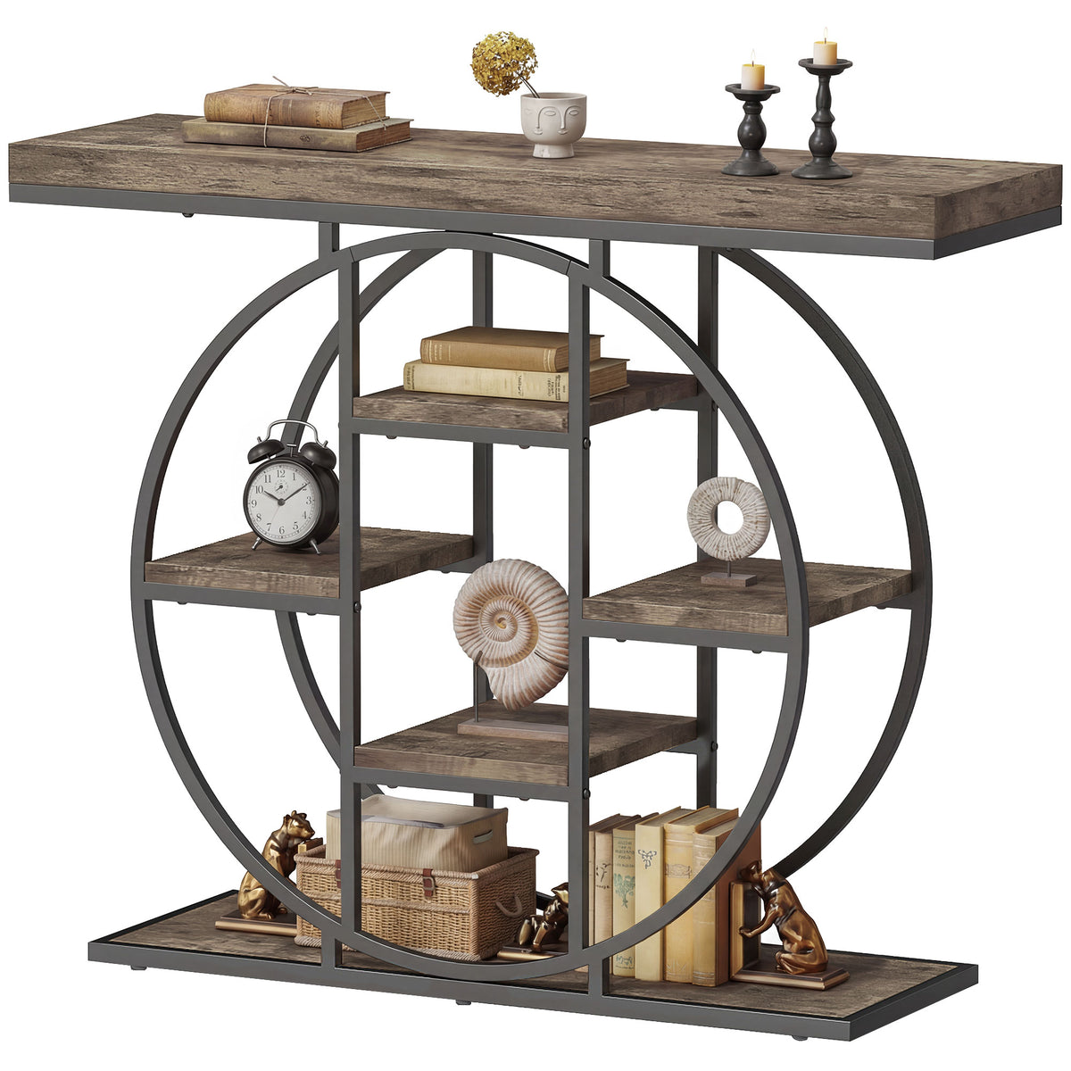 Console industrielle de salon avec tablettes de rangement 100 x 30 x 81,5 cm