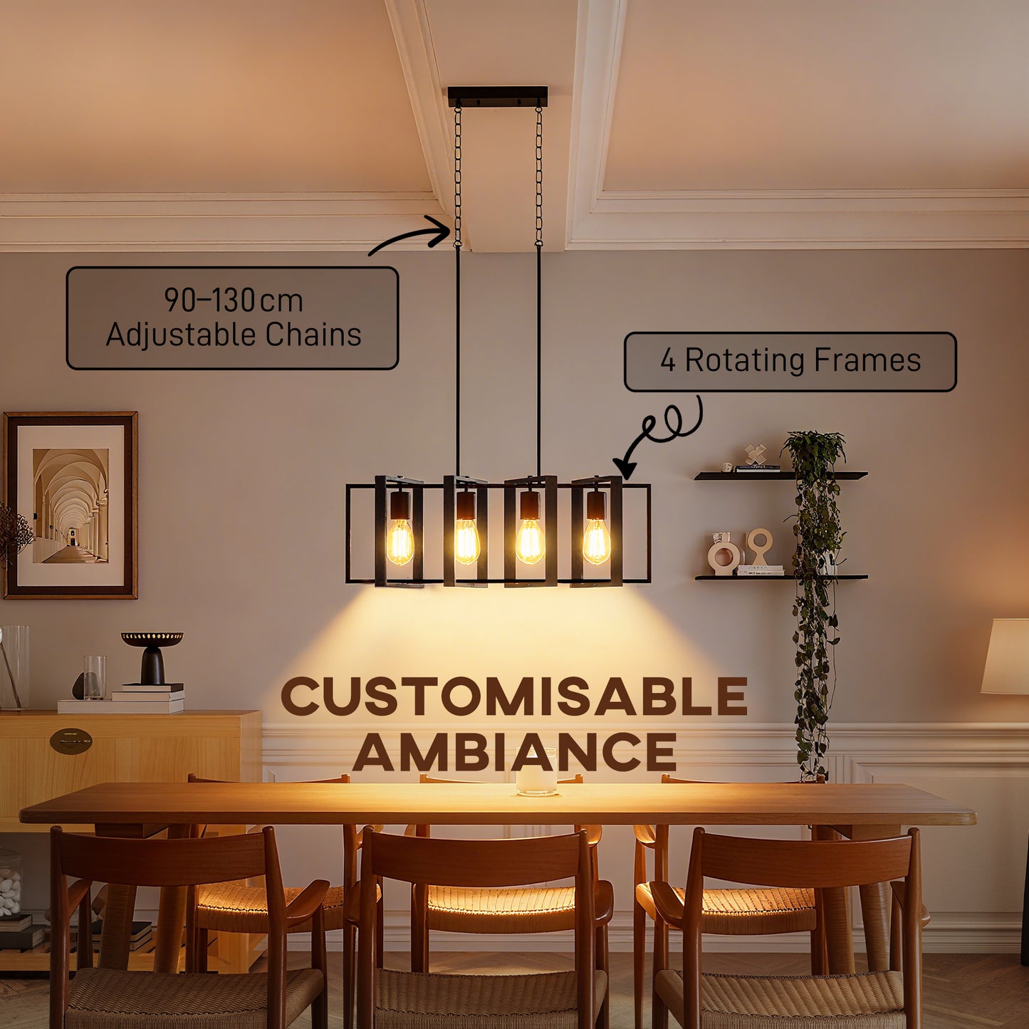 Luminaire suspendu linéaire farmhouse 4 cadres rotatifs