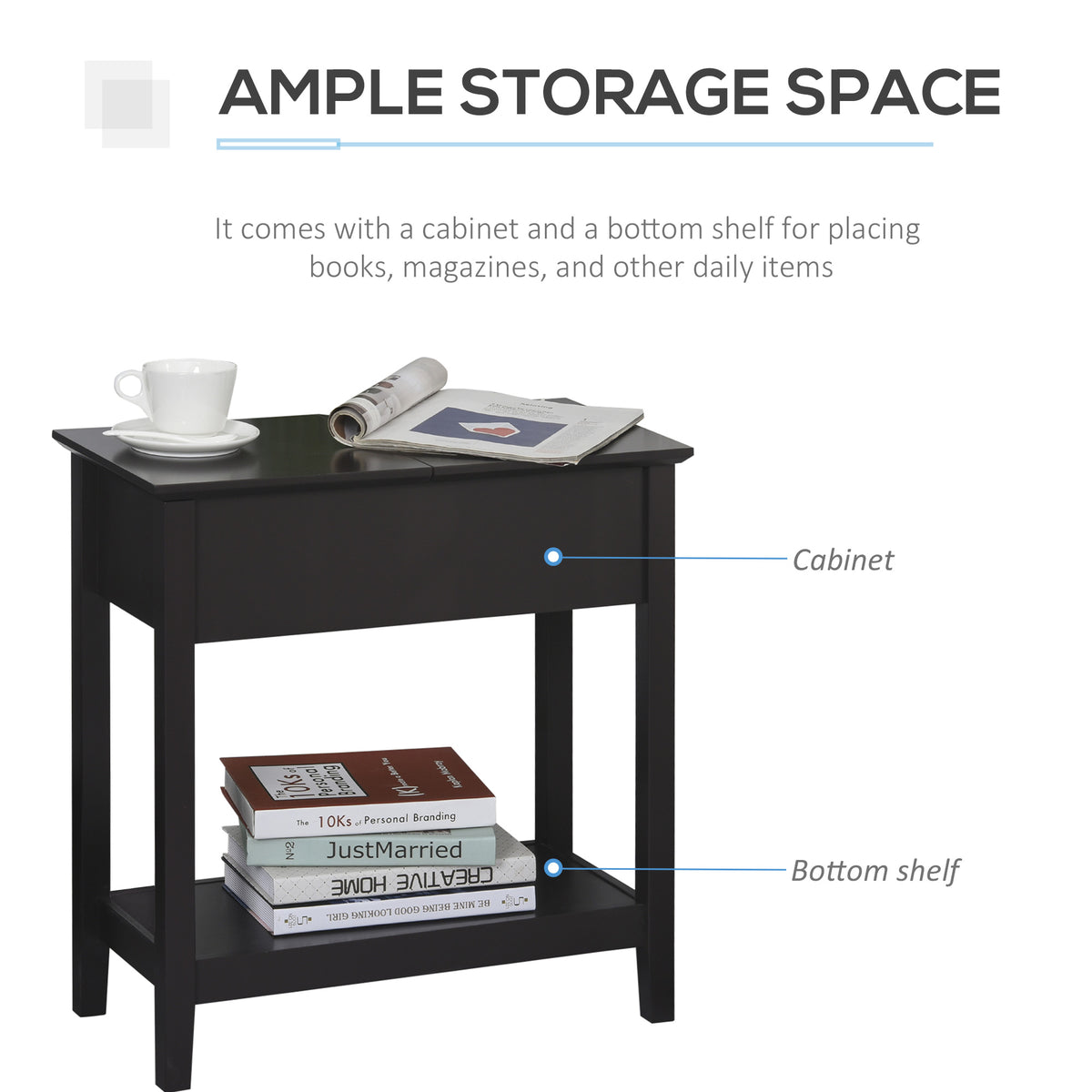 Table d'appoint rabattable avec armoire et étagère
