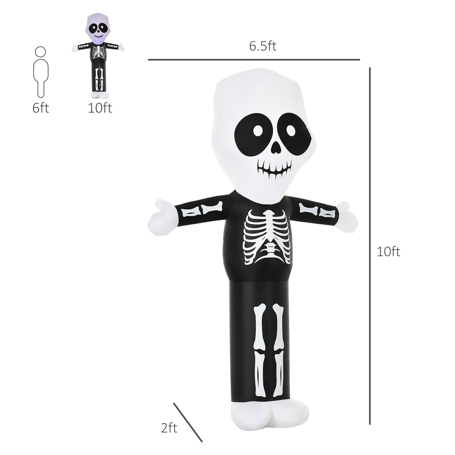 Squelette fantôme gonflable Halloween 10 pi avec DEL