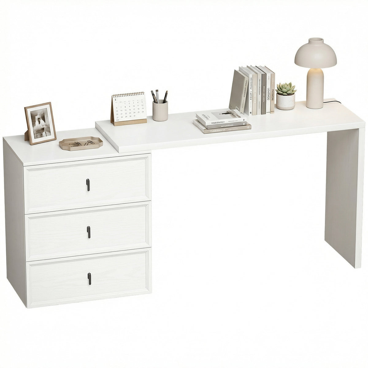 Bureau d'ordinateur en L avec trois tiroirs