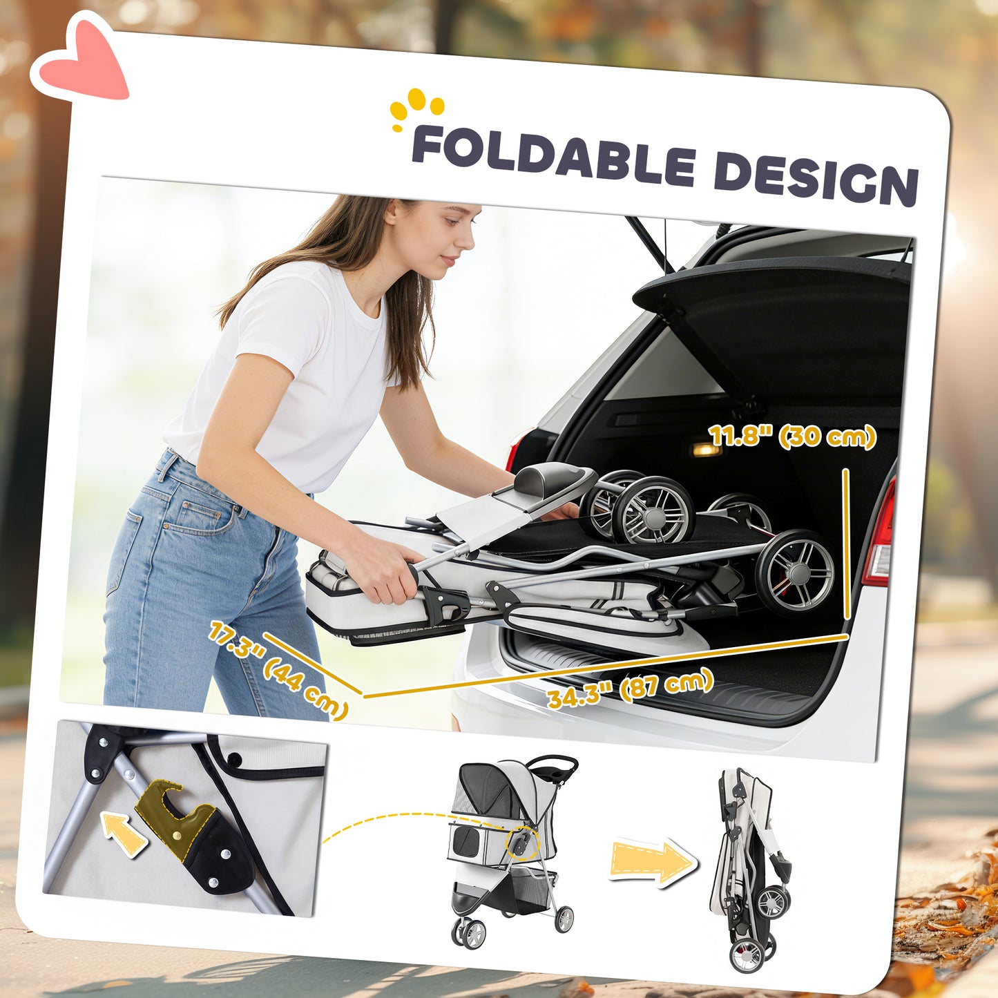 Poussette chien 3 roues pliable avec auvent réglable