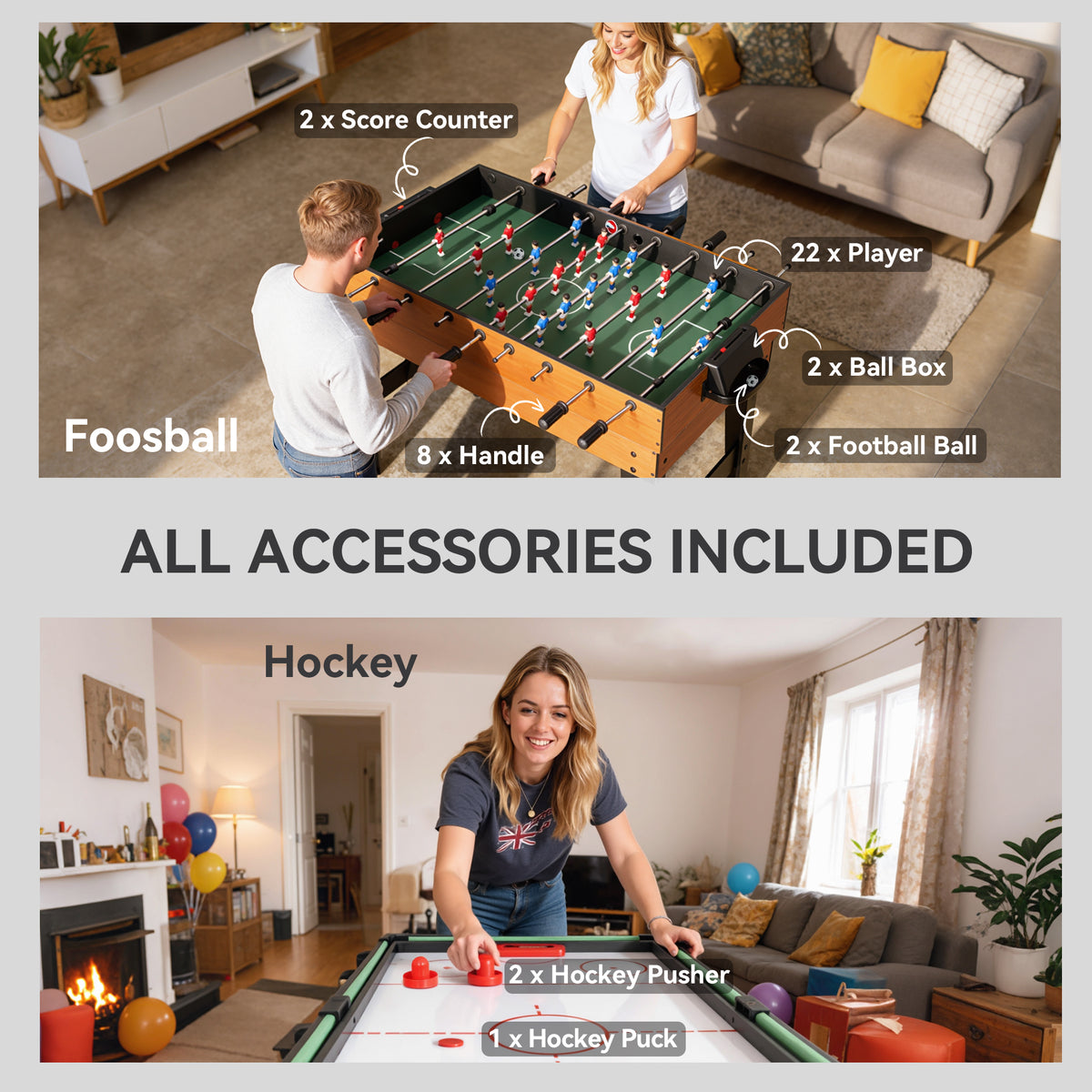 Table multi-jeux 5-en-1 avec baby-foot, billard, hockey