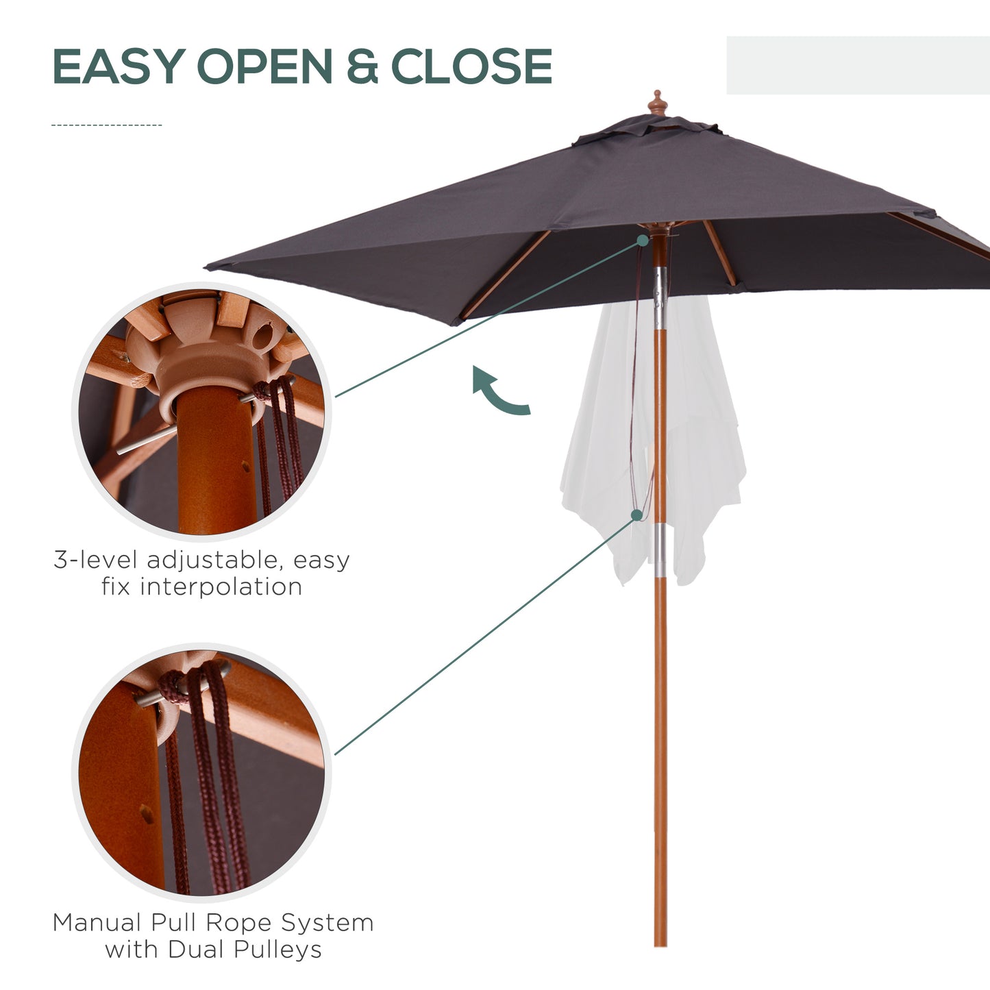 Parasol rectangulaire de patio inclinable 200 x 150 cm