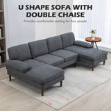 Sofa en U double méridienne 4 places — tissu lin