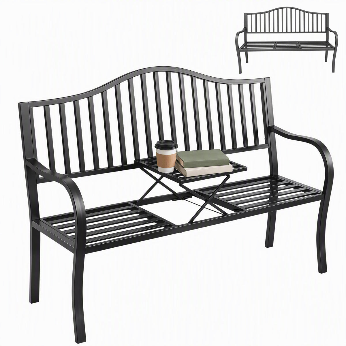 Banc de patio avec table rétractable — noir