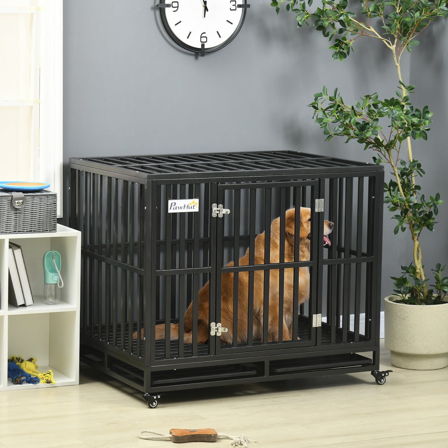 Cage pour chien en acier robuste 104 cm avec roulettes