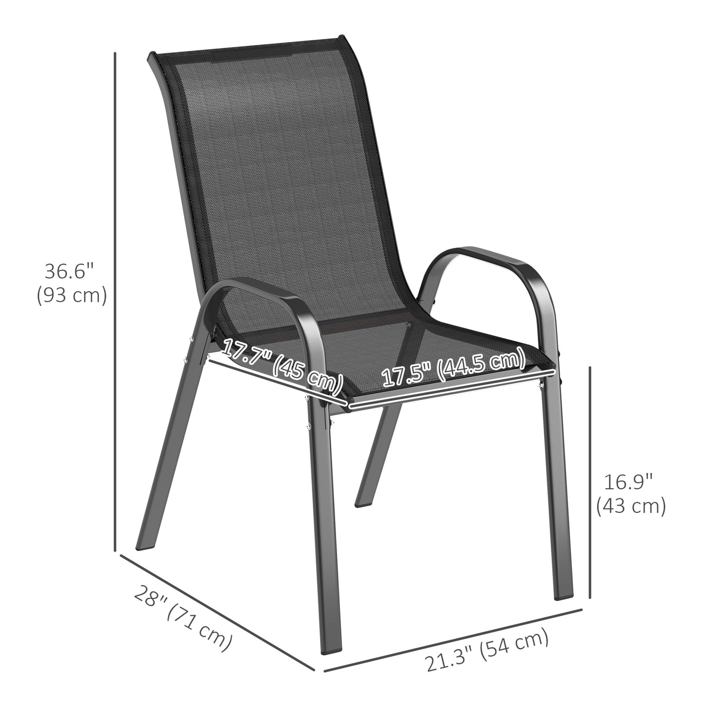 Chaises de patio empilables dossier haut filet respirant