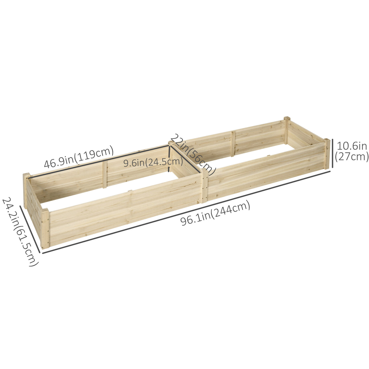 Lit de jardin surélevé en bois 244 cm avec 2 bacs