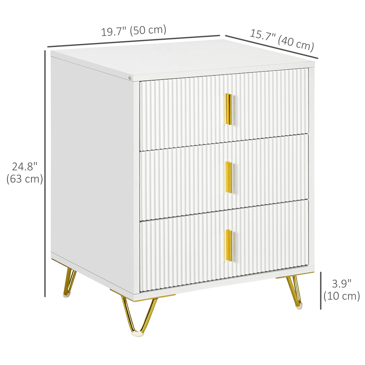 Commode de rangement 3 tiroirs sur pieds en métal