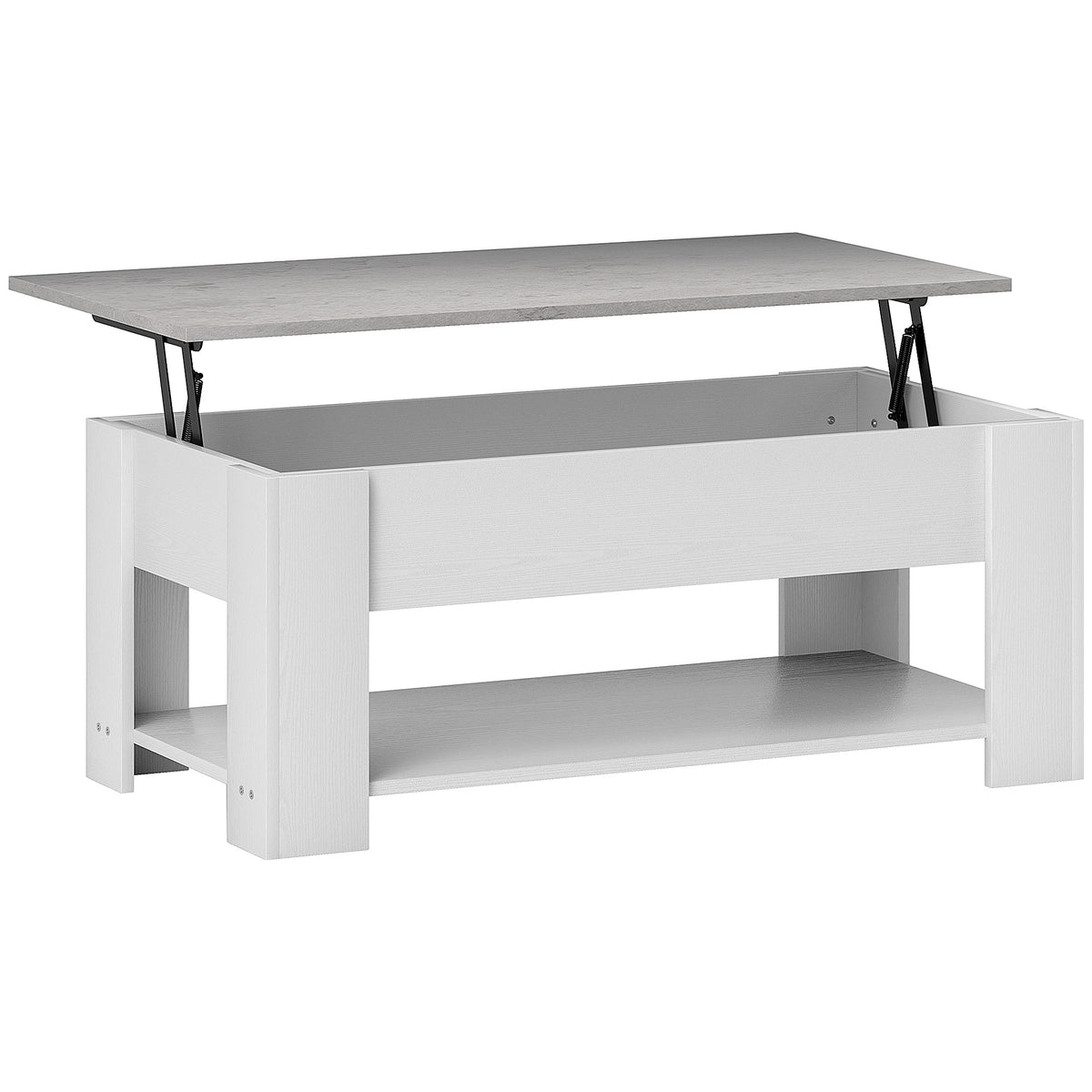 Table basse relevable avec rangement caché et tablette