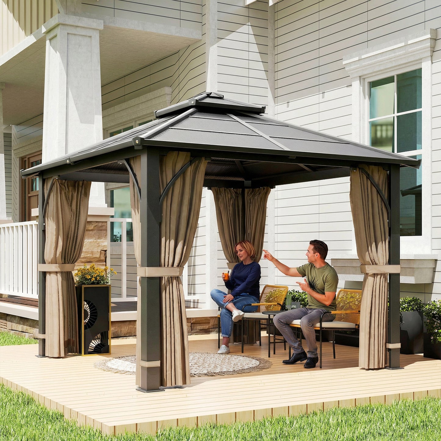 Gazebo toit rigide 10' x 10' polycarbonate double niveau