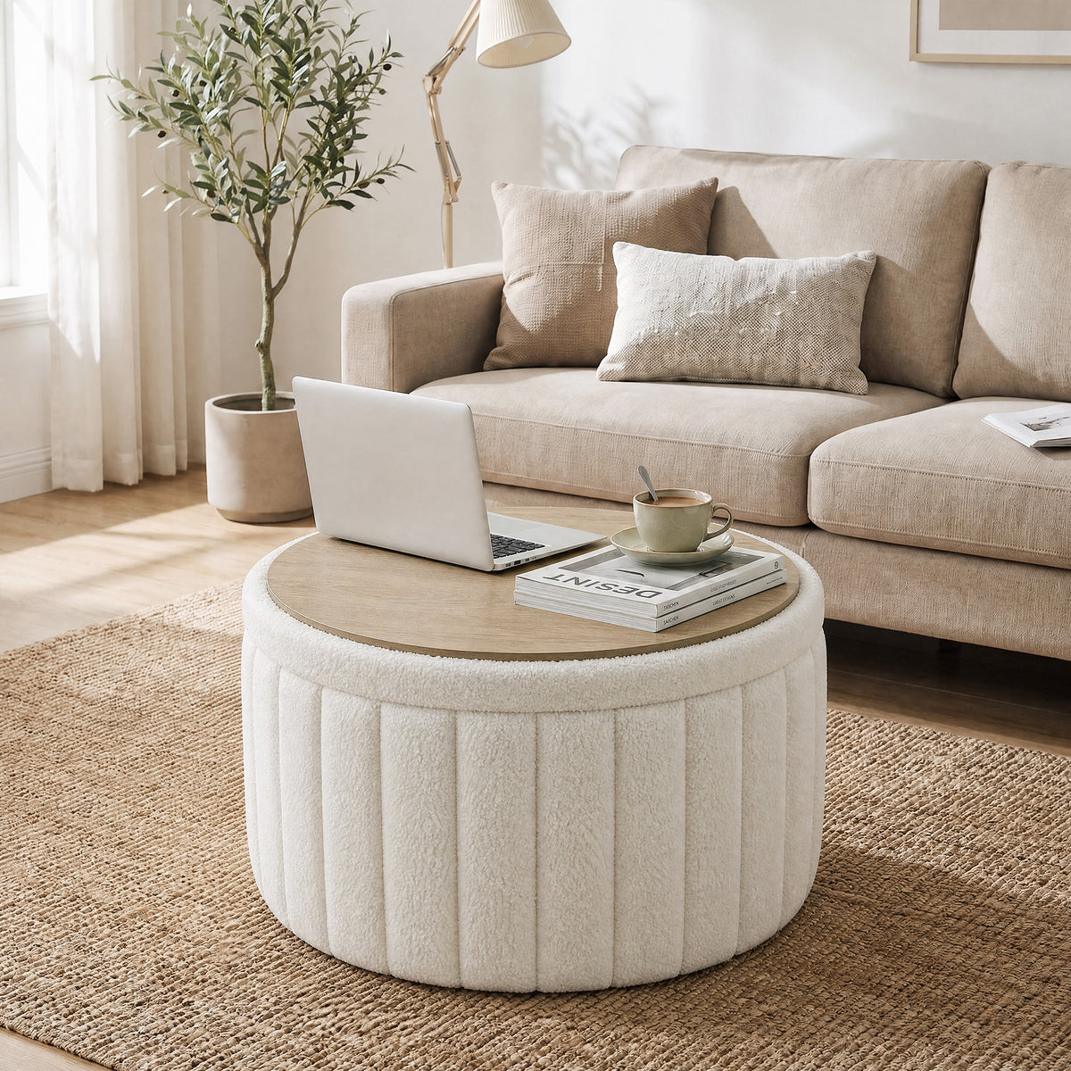 Table basse ronde de salon avec rangement