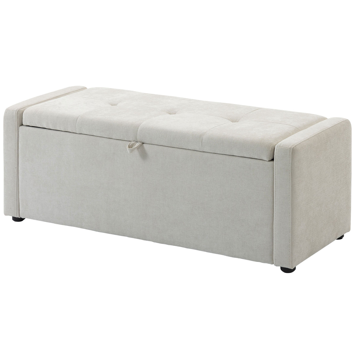 Banc coffre rembourré tissu lin grand format