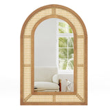 Miroir mural décoratif en rotin avec cadre en bois
