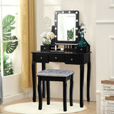 Coiffeuse 5 tiroirs avec miroir pivotant à 10 ampoules et tabouret