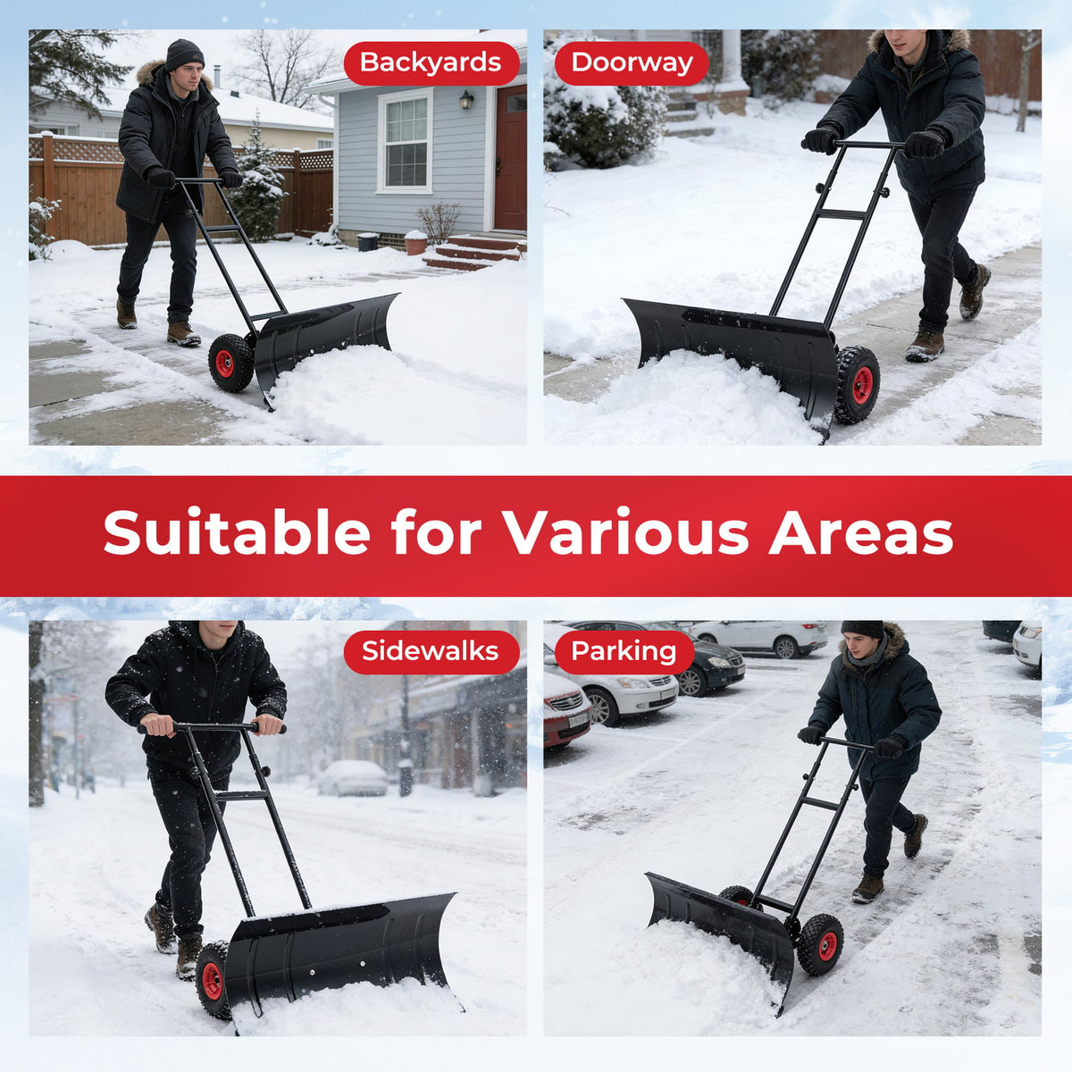 Pousse-neige robuste en métal à roulettes 74 cm