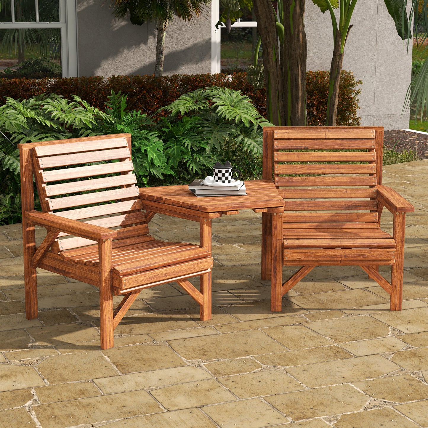 Banc de jardin double avec table centrale — Tan