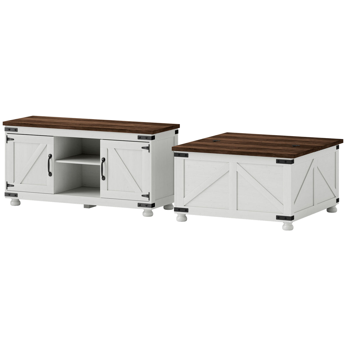 Ensemble meuble TV et table basse style champêtre — Lot de 2