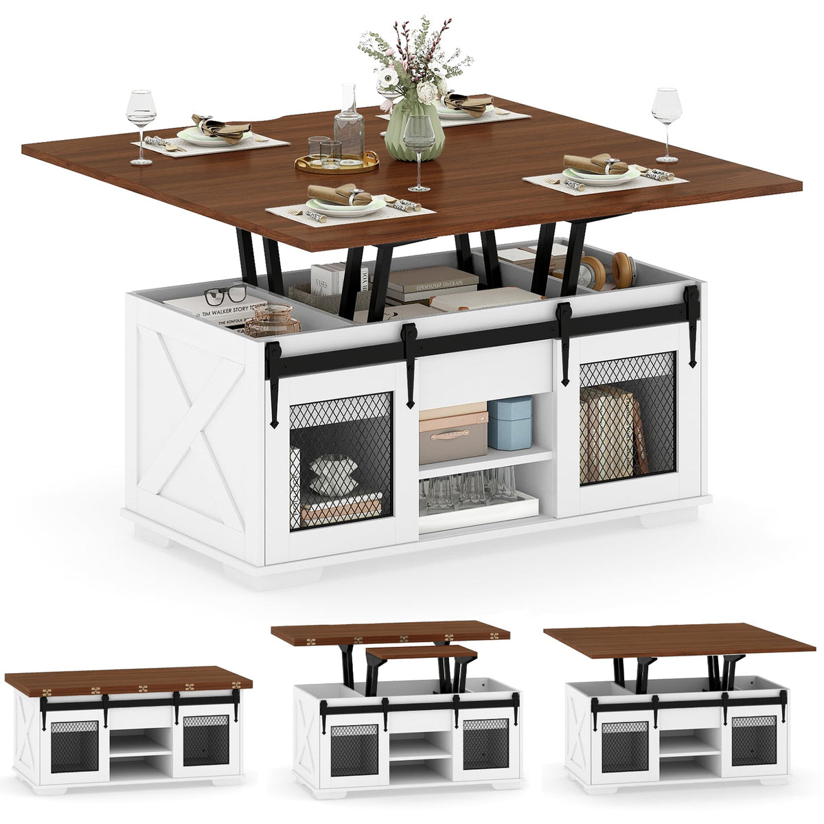 Table à café relevable avec portes de grange