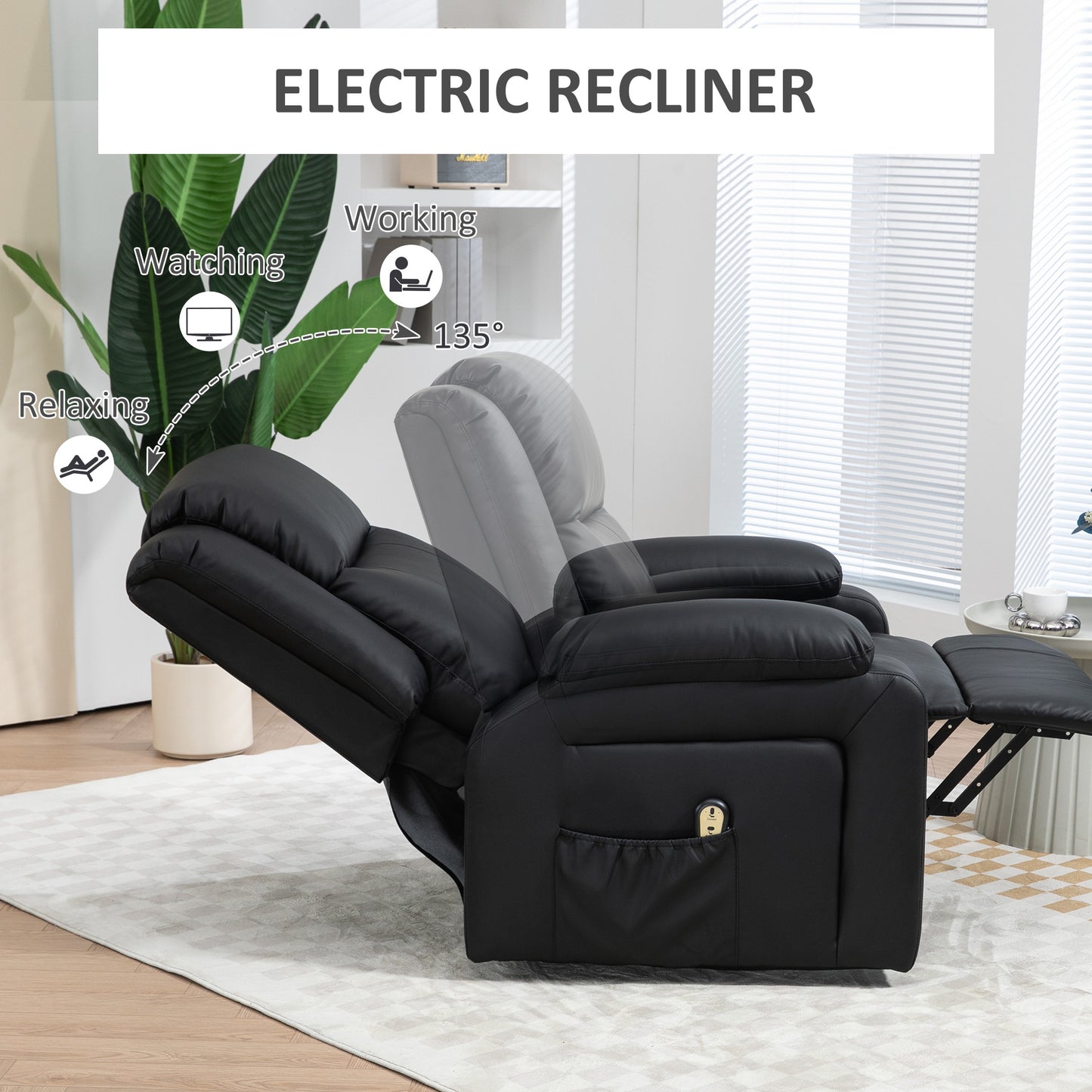 Fauteuil releveur électrique rembourré similicuir avec télécommande