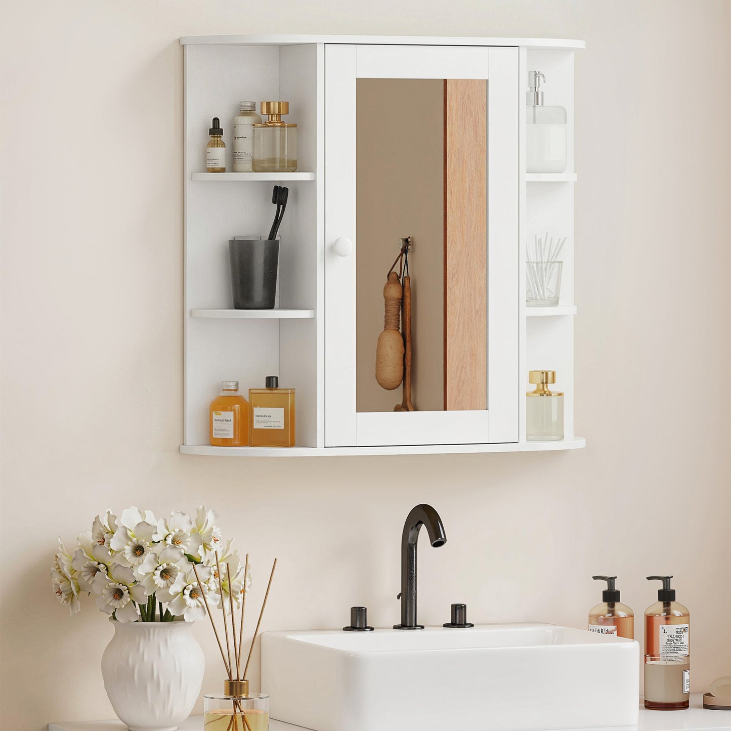 Armoire murale de salle de bain avec miroir et tablettes