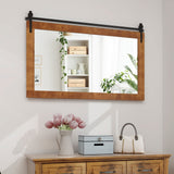 Miroir mural style porte de grange en bois massif 102 x 66 cm