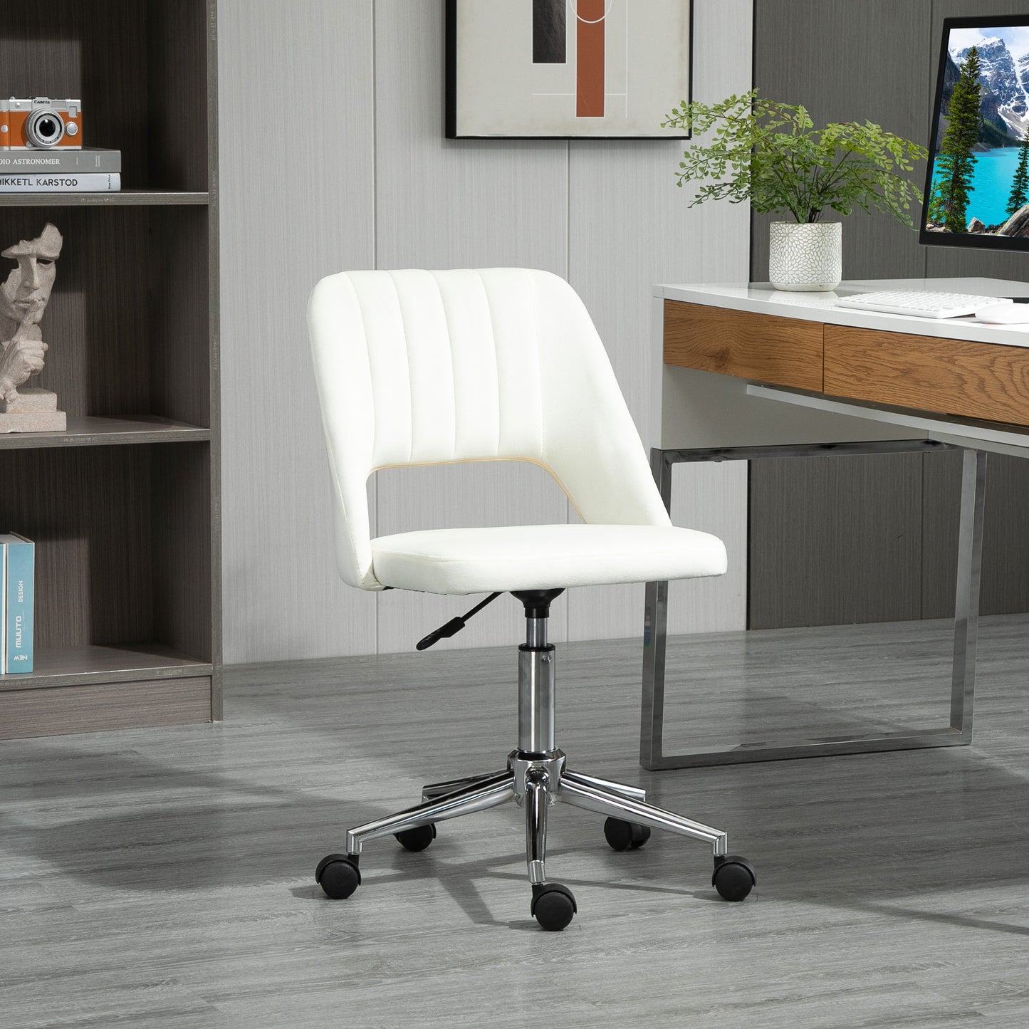 Chaise de bureau mi-hauteur velours forme festonnée pivotante