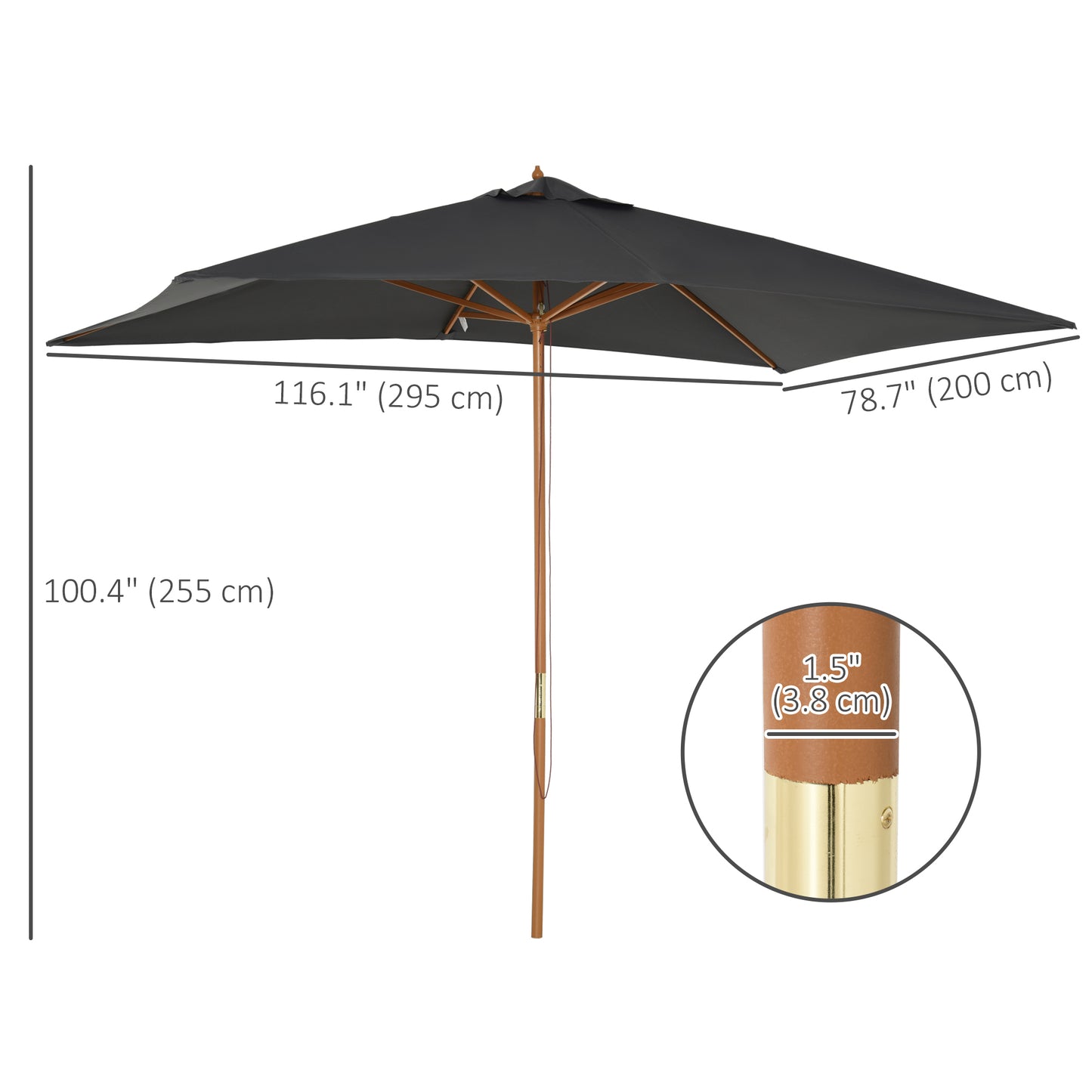 Parasol rectangulaire bambou 213 x 305 cm
