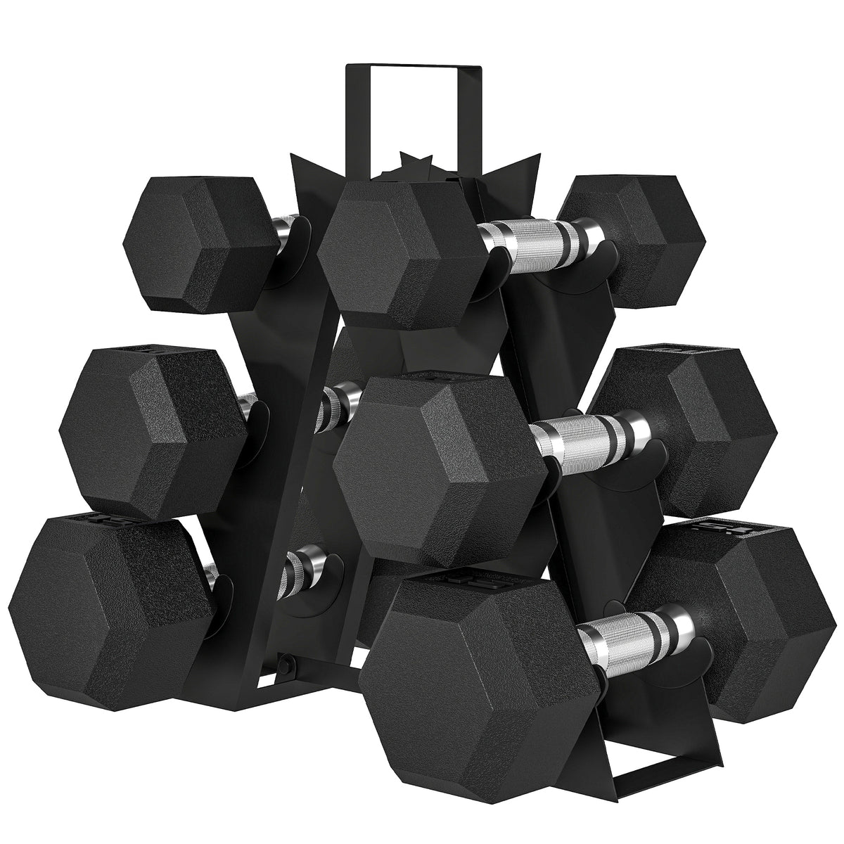 Ensemble d'haltères hexagonaux avec support en métal