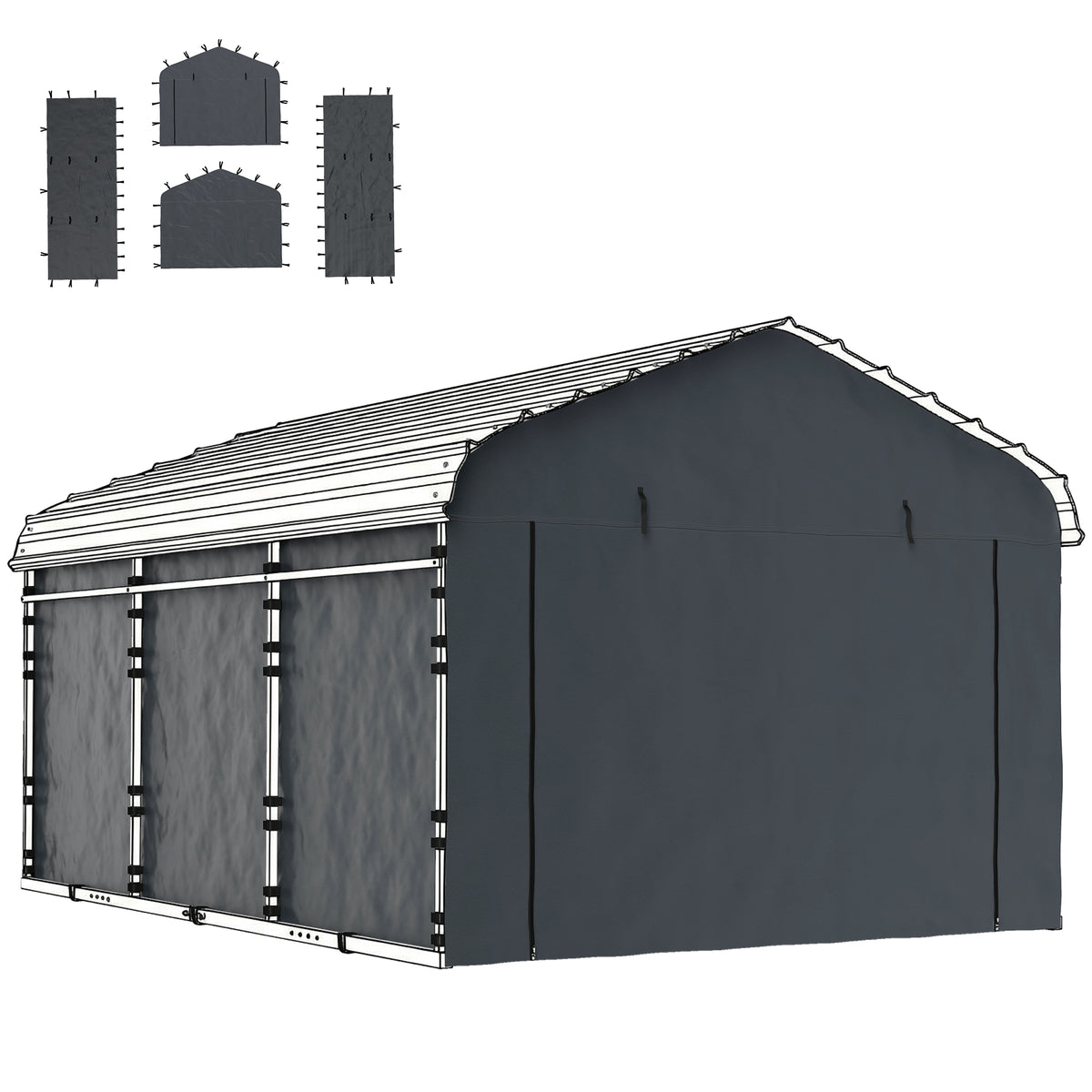 Ensemble de toiles latérales pour carport 3 x 4,6 m