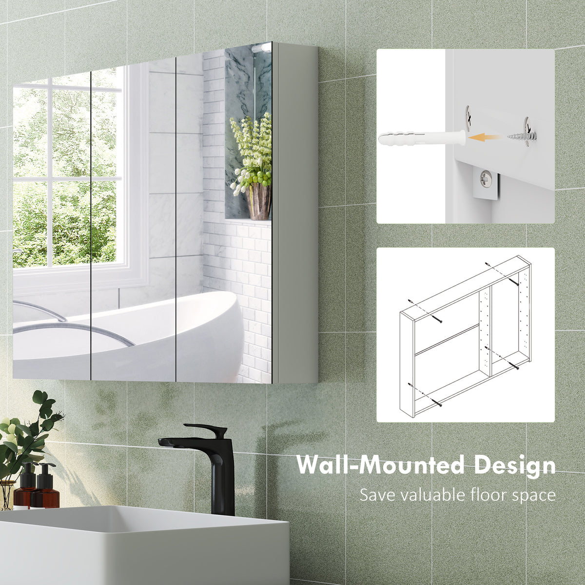 Armoire de salle de bain trois miroirs avec rangement