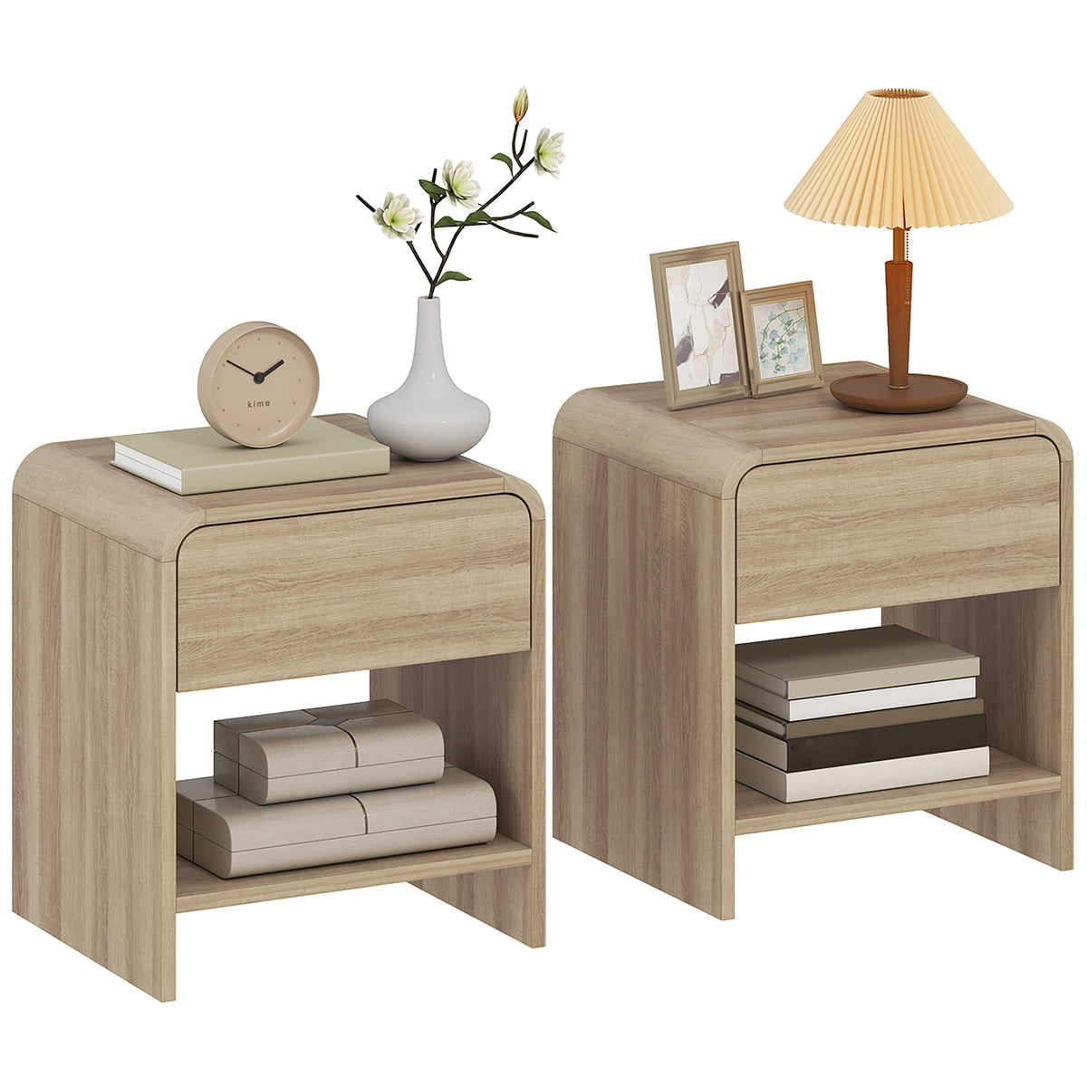 Ensemble de 2 Tables de Nuit Modernes Bois Naturel
