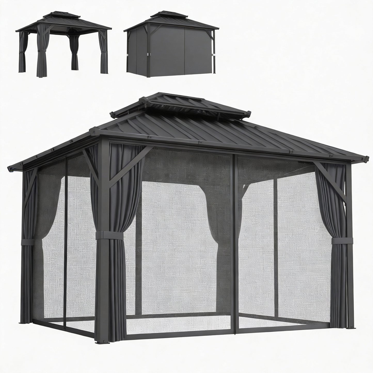 Gazebo Hardtop Outsunny 10' x 12' Toit Acier Galvanisé Cadre Aluminium