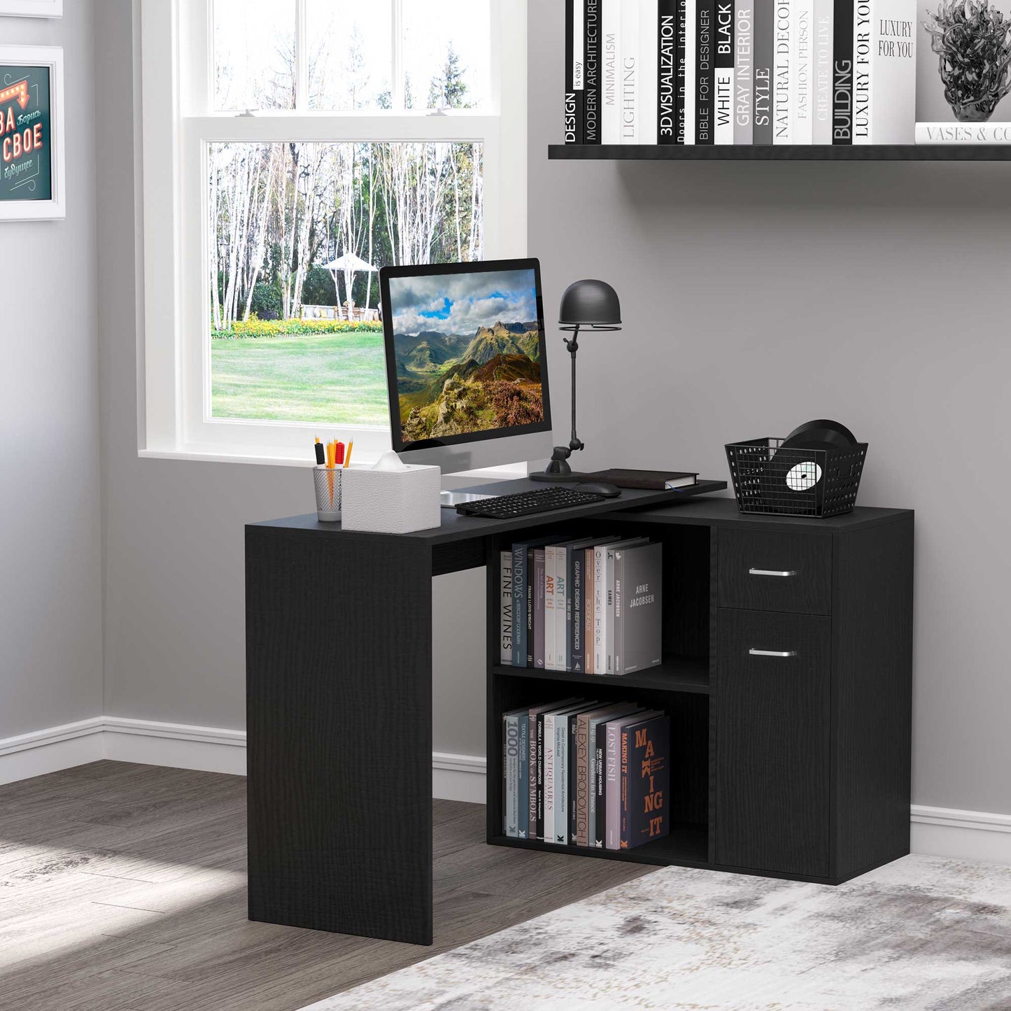 Bureau d'angle rotatif 180° avec rangements