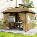 Gazebo de patio double toit avec rideaux et fenêtres d'église