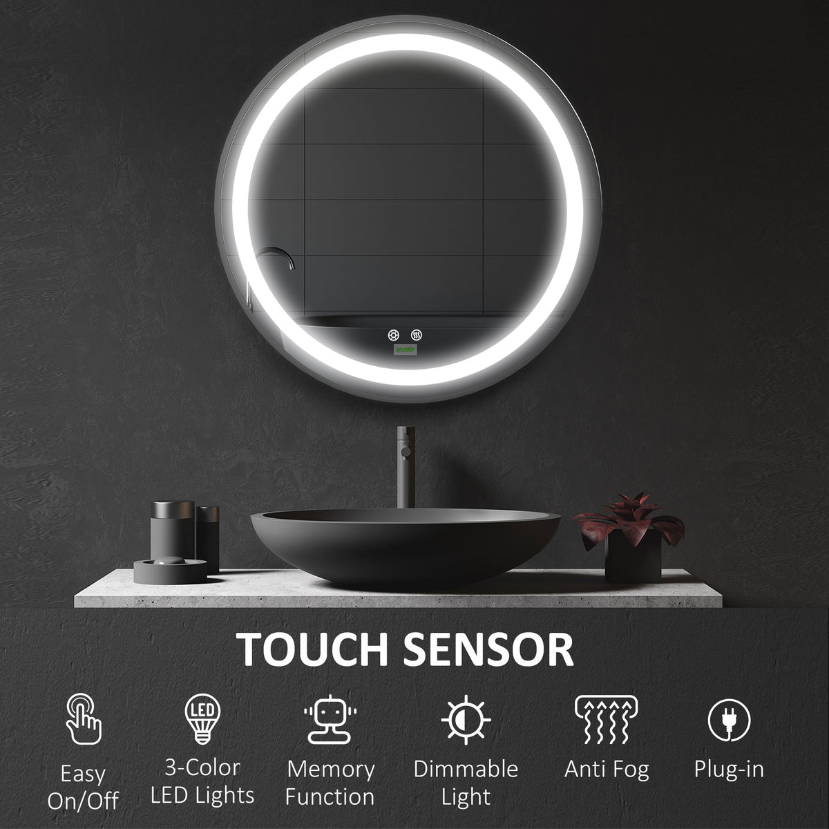 Miroir de salle de bain à DEL lumineux et antibuée
