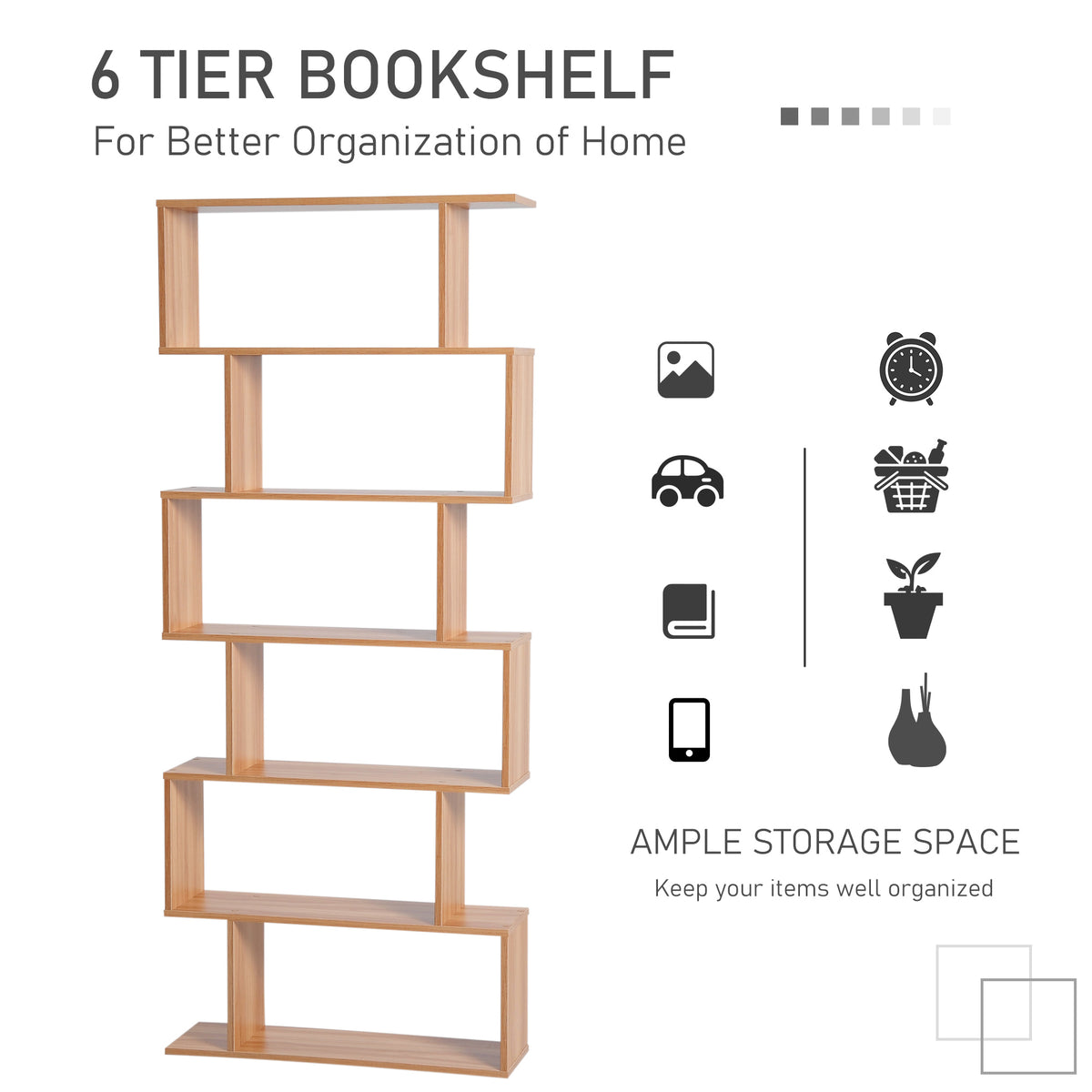 Bibliothèque géométrique moderne à 6 niveaux en bois