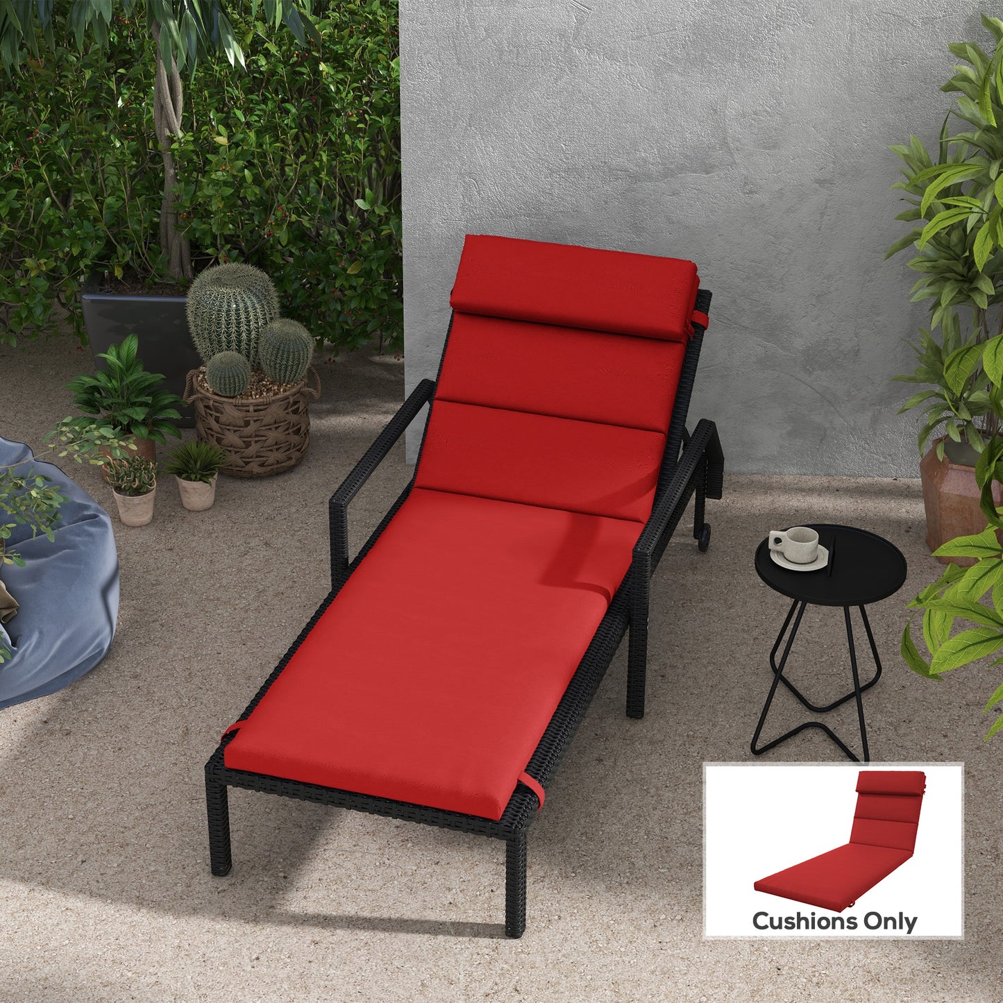 Coussin de chaise longue avec appuie-tête et attaches