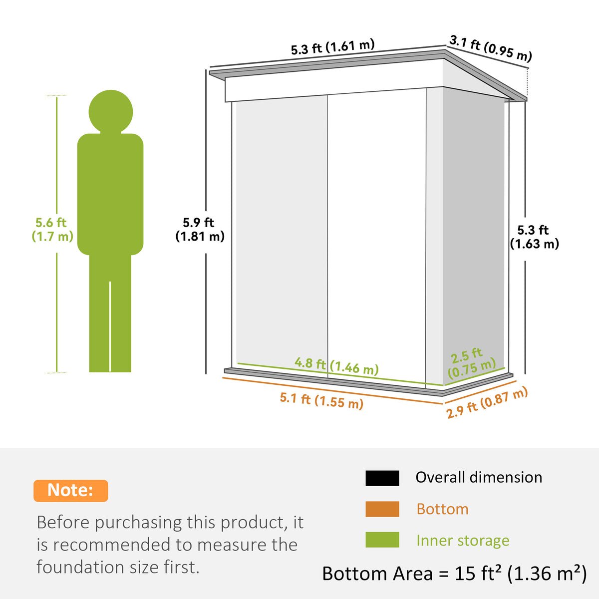 Remise de rangement acier lean-to ajustable 152x91x183cm