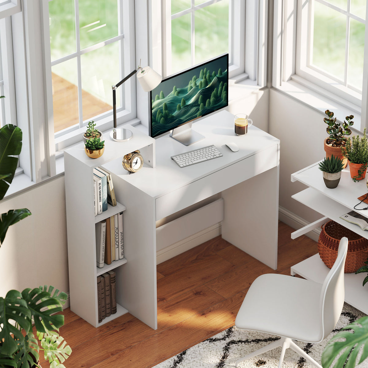 Bureau compact avec 3 tablettes et tiroir