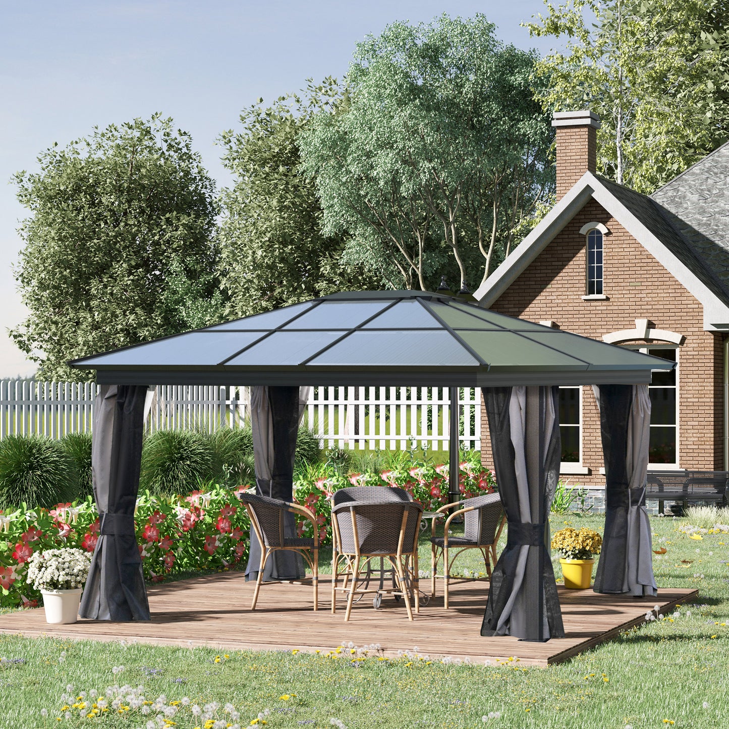 Gazebo à toit rigide polycarbonate 305 x 365 cm