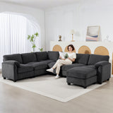 Sofa sectionnel modulaire en forme de U en velours côtelé